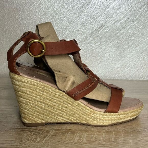Fossil Women Size 10 Brown Leather Straps Espadrille Wedge - Picture 1 of 13